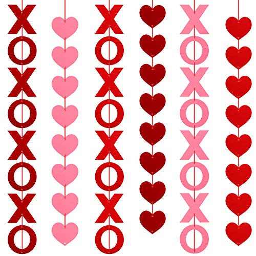 Product Cover 48 Pieces XOXO with Heart Banner Felt XOXO Hearts Banner Hanging Garland Red Heart Hanging String Garland Party Decorations for Valentine's Day Proposal (6 Strings)