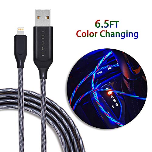Product Cover LED Charging Cable, TOHAO 6ft Color Changing Flowing Light UP USB Charger Cord Compatible with Phone X/Xs/Max/XR, 11/8/7/6/Plus, 5/5S/5C/SE, Pad and More