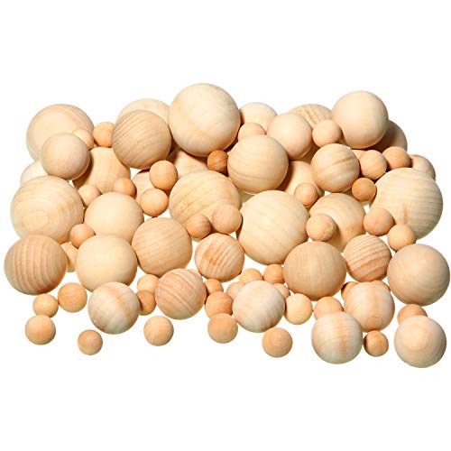 Product Cover 88 Pieces Wood Ball Wood Craft Balls Unfinished Round Wooden Balls for DIY Craft Projects Jewelry Making Art Design in 5 Sizes