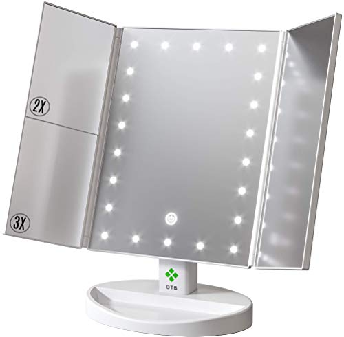 Product Cover Makeup Mirror with Lights and 1x/2x/3x Magnification - 21 LED Lighted Vanity Mirror - Touch Screen - Dual Power Supply - 180 Degree Rotation - Portable Trifold Mirror