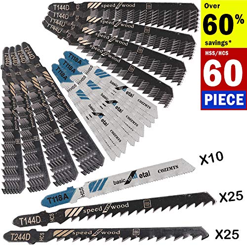 Product Cover 60PCS T Shank Jigsaw Blades Set for Wood Plastic Metal Replace Bosch DEWALT Hitachi Makita Milwaukee Metabo Porter Cable and Craftsman Jig Saws Includes 3 Type of T118A T144D & T244D