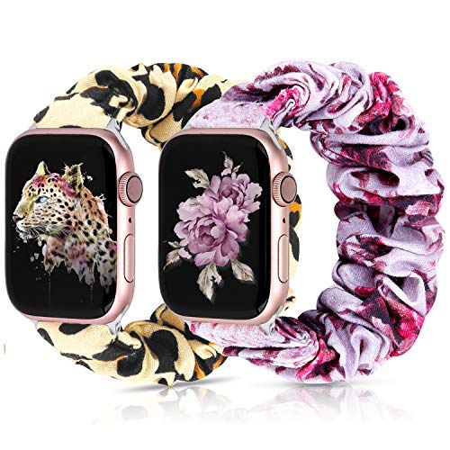 Product Cover Moretek Scrunchie Bands Compatible with Apple Watch Band 38mm 40mm 42mm,Soft Pattern Printed Fabric Sport Replacement Wristbands for Women with iWatch Series 5 4 3 2 1 (Z-Pack 2, 38/40mm)
