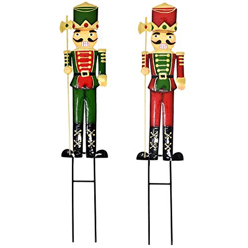 Product Cover Gift Boutique 2 Nutcracker Christmas Yard Stakes Metal Soldier Outdoor Decorations Lawn Decor for Holiday Signs Pathway Driveway Nutcrackers 27.5