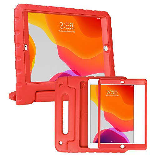 Product Cover HDE iPad 7th Generation Case for Kids with Built-in Screen Protector - iPad 10.2 inch 2019 Case for Kids Shock Proof Protective Heavy Duty Cover with Handle Stand for 2019 Apple iPad 10.2 - Red