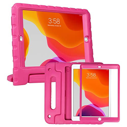 Product Cover HDE iPad 7th Generation Case for Kids with Built-in Screen Protector - iPad 10.2 inch 2019 Case for Kids Shock Proof Protective Heavy Duty Cover with Handle Stand for 2019 Apple iPad 10.2 - Hot Pink