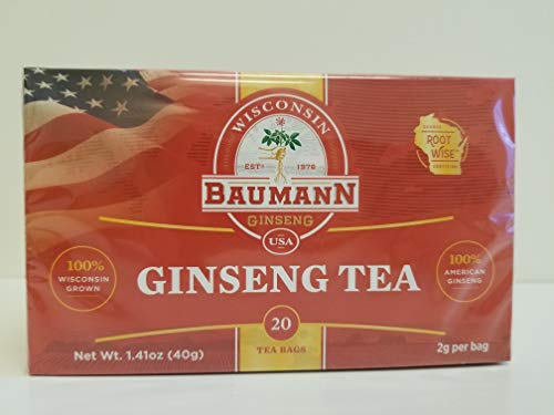 Product Cover Baumann Ginseng Tea Bag- American Ginseng Tea, 20ct-Grown in Central Wisconsin, U.S.A