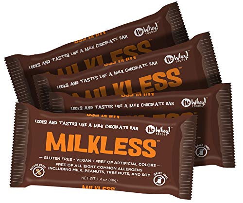 Product Cover No Whey Foods - Milkless Chocolate Bars (4 Pack) - Vegan, Dairy Free, Peanut Free, Nut Free, Soy Free, Gluten Free