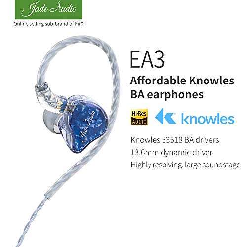 Product Cover JadeAudio(FiiO's sub-Brand) EA3 HiFi 1BA(Knowles)+1Dynamic Hybrid Earphone IEM Stereo Bass Earphone with 0.78 2pins Detachable High Purity Silver-Plated Cables(Without Mic,Wathet Blue)