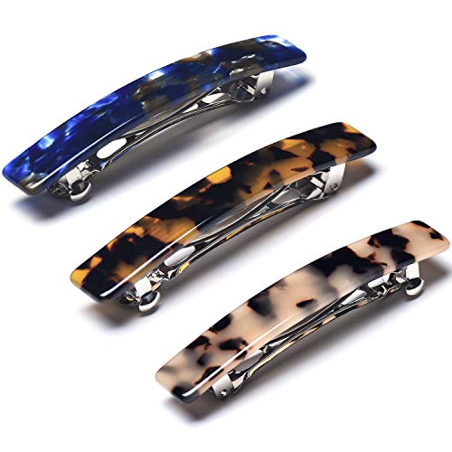 Product Cover Acetate Tortoise Shell Barrette French Design Rectangle Snap Hair Clip Barrettes,3 Pieces/set