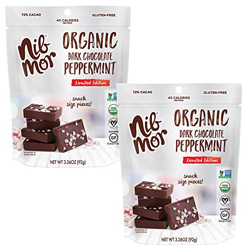 Product Cover Nib Mor Dark Vegan Chocolates - Organic Snacking Bite Squares with 72% Cacao, Peppermint Pieces - Limited Edition, 3.26 Ounce (Pack of 2)