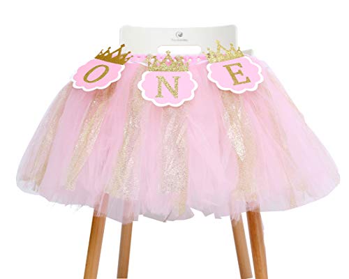 Product Cover Tutu Highchair Banner for 1st Birthday - Princess 1st Birthday Party,Pink Tutu Skirt Photo Booth Props and Backdrop Cake Smash,Best Princess Birthday Party Supplies for Baby Girl (One Tutu Skirt)