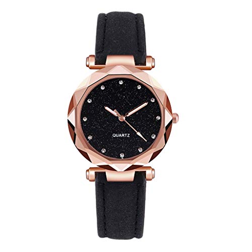 Product Cover Women's Rose Gold Watches, Stainless Steel Rhinestone Design Quartz Wrist Watches for Women，Minimalist Dress Elegant Design (Black)