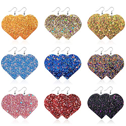 Product Cover 9 Pairs Leather Earrings Valentine's Day Faux Leather Heart Drop Earrings Lightweight Drop Earrings Gift for Women