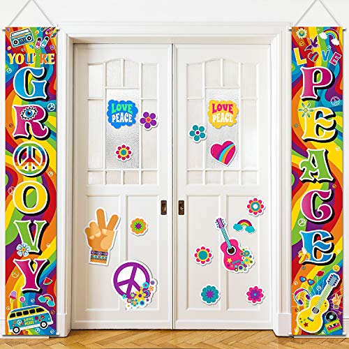 Product Cover 60's Party Scene Setters Wall Decorating Kit 60s Porch Sign Party Door Sign for 1980s Theme Party Rock Star Birthday Decoration (60s Groovy)