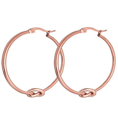 Product Cover YL Hoop Earrings Stainless Steel Round Knot Earrings 18K Rose Gold Dangle Jewelry for Women 50mm