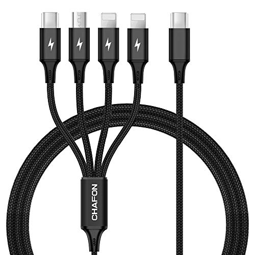 Product Cover CHAFON USB C to Multi Charging Cable, 4 in 1 Nylon Braided Type C/Micro USB Cable Compatible for Cell Phones,Camera,Tablets,Amazon fire,and More-Nylon Braided-4 Feet