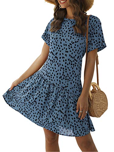 Product Cover Simplee Women's Polka Dot Flowy Tunic Loose Casual Mini Dress (4/6 Blue Print)
