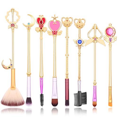 Product Cover 8 Pcs Sailor Moon Makeup Brush Set with Cute Pink Pouch, Cardcaptor Sakura Cosmetic Makeup Tool Sets & Kits for Daily Use and Valentine's Day/Thanksgiving/Birthday Gift