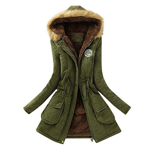 Product Cover Vdaye Womens Hooded Warm Coats Full Zip Slim Parkas Faux Fur Long Jackets Plus Size Winter Outwear Army Green