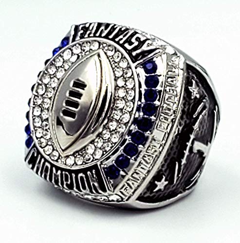 Product Cover Decade Awards 2019 Fantasy Football Champion Ring - Silver Finish - Heavy FFL League Champ Ring with Stand