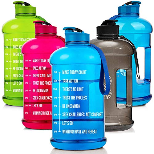 Product Cover No Limit Motivational Water Bottle Half Gallon with Times Marker Large BPA Free Jug Reusable Leak Proof Bottle Time Marked Ensure Your Daily Water Intake 2.2L/73oz (Green)