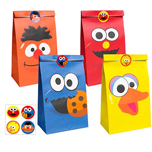 Product Cover PANTIDE 24Pcs Sesame Goody Candy Treat Bags Sesame Party Favor Bags Sesame Party Supplies Sesame Party Decorations Elmo Cookie Monster Big Bird Ernie with Stickers for Birthday Party Baby Shower