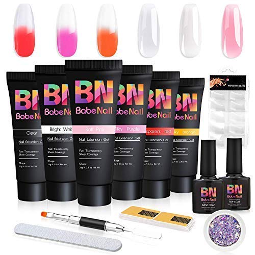Product Cover BabeNail Poly Nail Gel Kit 20ml, Enhancement Builder Temperature Color Changing Acrylic Extension Trial Set Professional Nail Technician All in One for Starter(6PC)