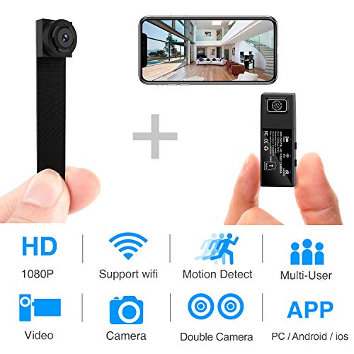 Product Cover Hidden Spy Camera Wi-Fi Mini Camera 1080P HD Portable Wireless Camcorder Video Recorder IP Network Cameras with 2 Interchangeable Lens Motion Detection for Home Security Monitoring (Newest App)