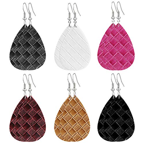 Product Cover Leather Earrings Lightweight Faux Leather Leaf Earrings Teardrop Dangle Earrings Antique Handmade Earrings for Women Gift, 6 Pairs