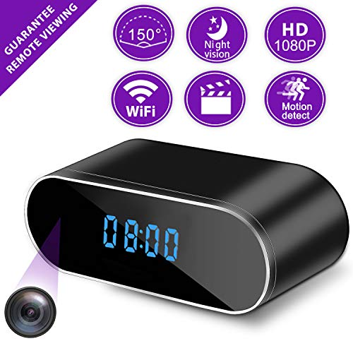 Product Cover Hidden Camera Clock, WiFi Spy Security Camera Indoor, 1080P Nanny Cameras and Hidden Cameras with Night Vision and Motion Detective, Perfect 150 Angle Camera Alarm Clock for Home and Office