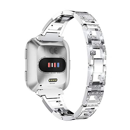 Product Cover Mtozon Bling Bands Compatible with Fitbit Versa 2/Versa lite/Versa for Women, Dressy Bracelet Rhinestone Metal Wristband, Silver