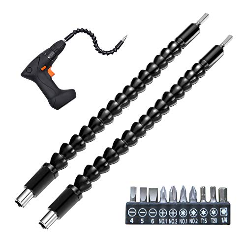 Product Cover 2 Pcs Flexible Drill Bit Extension, Magnetic Hex Screwdriver Soft Shaft, 11.8 Inch Flexible Screwdriver Extension for Quick Connect Drive Shaft Tip Drill Bit Kit Adaptor (Black)