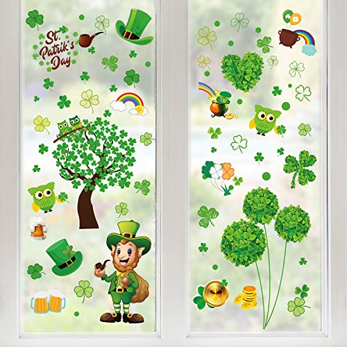 Product Cover Outus 228 Pieces St Patrick's Day Window Clings Stickers Static Shamrock Decal Stickers for St. Patrick's Day Home Party Decorations