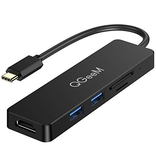 Product Cover USB C Hub, QGeeM 5 in 1 USB C to HDMI 4K Adapter, USB C to USB 3.0,Type C SD/TF Card Reader,Compatible with MacBook Pro 2018 ipad Pro, ChromeBook, Dell XPS, Surface Go, Samsung Dex,USB C Adapater