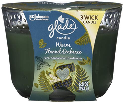 Product Cover Glade 3-Wick Candle, Warm Flannel Embrace, Scented Oil Air Freshener Candle, 6.8 oz, Pack of 3
