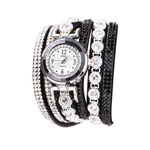 Product Cover BBFairy Women's Charm Bracelet Watch - Luxury Crystal Wrap Around Bracelet Analog Quartz Wrist Watches - Best Gift (Black 1)