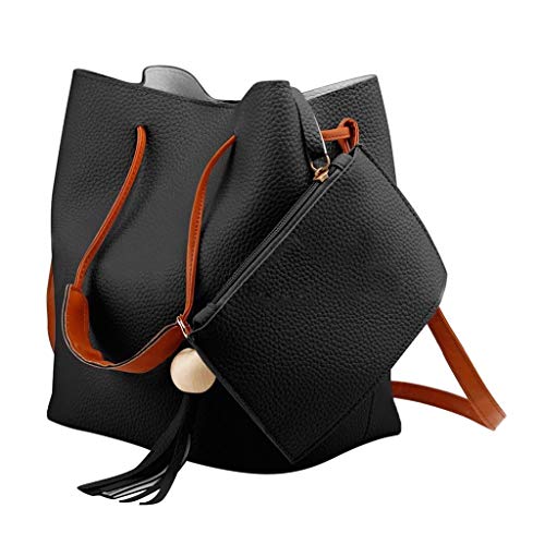 Product Cover GREFER 2PC Bucket Bag Wallets Sets for Women, Womens Trendy Tassel Shoulder Bags Top-Handle Bags Totes Large Messenger Bag Black