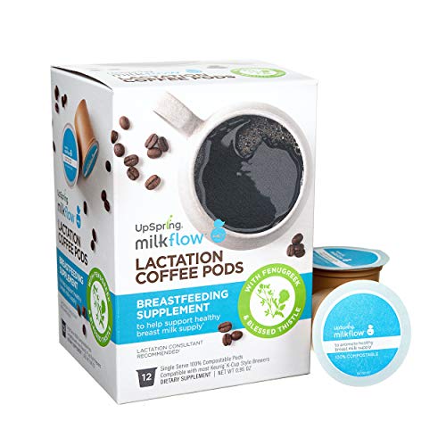 Product Cover Milkflow Lactation Supplement Coffee Pods with Fenugreek and Blessed Thistle by UpSpring, 12-serving for Single Serve Cup Coffee Makers, Robusta Flavor for Breastfeeding