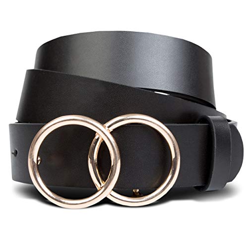 Product Cover Luxury Womens Belt (Circle Belt), Black Belt Women Ring Belts for Women (Small)