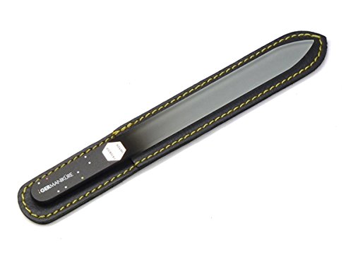 Product Cover GERMANIKURE Personalized Glass Nail File - MANTRA TITLE HERE - Czech Glass Fingernail Files in Leather Case for Natural Nails, Gel, Acrylic - Ethically Made - Engraved Manicure & Pedicure Tools