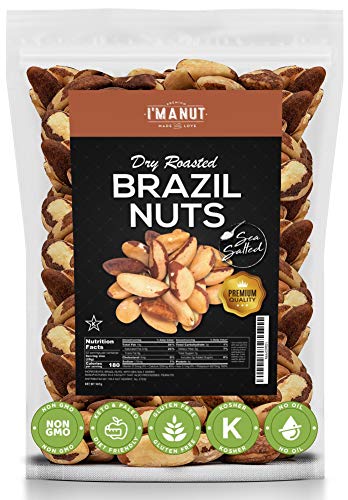 Product Cover Dry Roasted Brazil Nuts Sea Salted 32oz (2 Pounds) No Oil | No Herbicides Or Pesticides | Non GMO | No PPO | Vegan and Keto Friendly | Premium Quality, Made from 100% Natural Brazil Nuts,