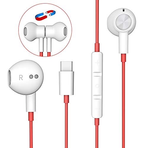 Product Cover USB C Headphones, YUANBAI USB C Earbuds with Microphone Magnetic Hi-Res Stereo OnePlus 7T Headphones, in-Ear Wired Earbuds Sport Type C Earphones for Pixel 4 3 XL 2 XL, iPad Pro 2018, OnePlus 7 Pro 6T