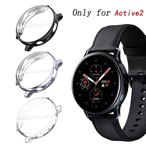 Product Cover KPYJA for Samsung Galaxy Watch Active 2 44mm Screen Protector, All-Around TPU Anti-Scratch Flexible Case Soft Protective Bumper Cover for Galaxy Watch Active 2 Smartwatch (Black/Gray/Clear, 44mm)