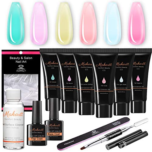 Product Cover Makartt Jelly Translucent Poly Nail Extension Gel Kit, 6 Poly Nails Colors 15ML Nail Extension Gel Builder Gel with Slip Solution All-in-one Nail Art Equipment for Beginner Kit P-73