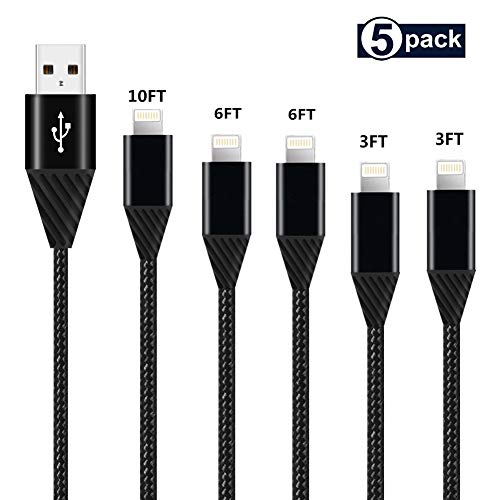 Product Cover iPhone Charger,Sharllen 5PACK MFi Certified Lightning Cables Nylon Braided USB iPhone Charging Cable High Speed Connector Data Sync Transfer Compatible iPhone XS/Max/XR/X/8P/8/7P/7/6S/6/iPad