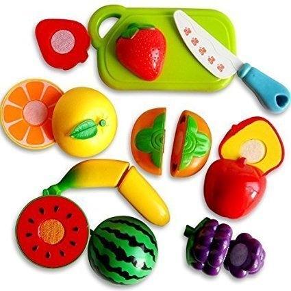 Product Cover KIDZBELL Realistic Sliceable 8 Pcs Fruits and Vegetables Cutting Play Toy Set, Can Be Cut in 2 Parts, Assorted