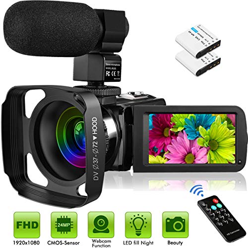 Product Cover Welcam Video Camera with Microphone Vlogging Camera Digital Camcorder FHD 1080P 36MP/30FPS, IR Night Vision, 16X Digital Zoom, 3.0