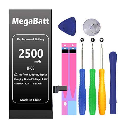 Product Cover MegaBatt Battery for iPhone 6s only, 2500mAh Large Capacity 0 Cycle Replacement Battery, with Professional Replacement Tool Kit and Instructions-12-Month Warranty