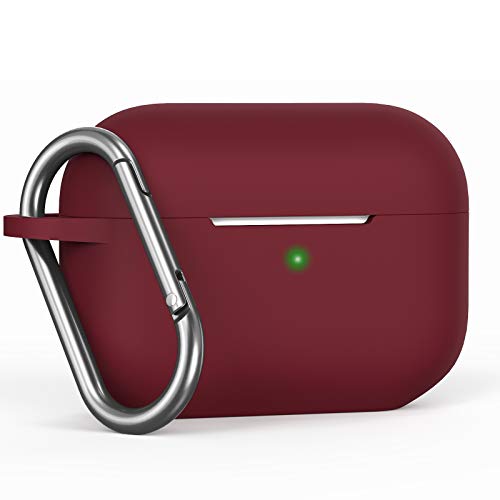 Product Cover Eyamumo Protective Case for AirPods Pro Case Cover 2019, Soft Silicone Skin Cover with Keychain for New Apple AirPods Pro Cases Case (Front LED Visible) Burgundy