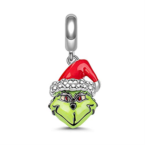 Product Cover GNOCE Green Monster with Christmas Hat Charm Pendant 925 Sterling Silver Diffierent Christmas Dangle Charm Fit for Bracelet/Necklace Christmas Charm Gifts for Women Men Movie Fans